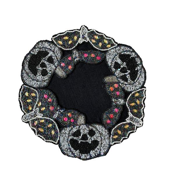 Tahari Other - Tahari Halloween Beaded Placemat 15in BATS PUMPKINS Spooky Sparkle NEW